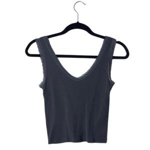 Fitz + Eddi Womens Ribbed Tank Top Sleeveless V-Neck Size S Rayon Spandex Blend